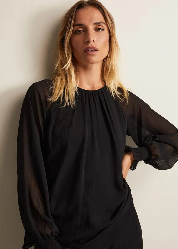 Phase Eight Aria Chiffon Double Layer Top Black Women Tops and TShirts