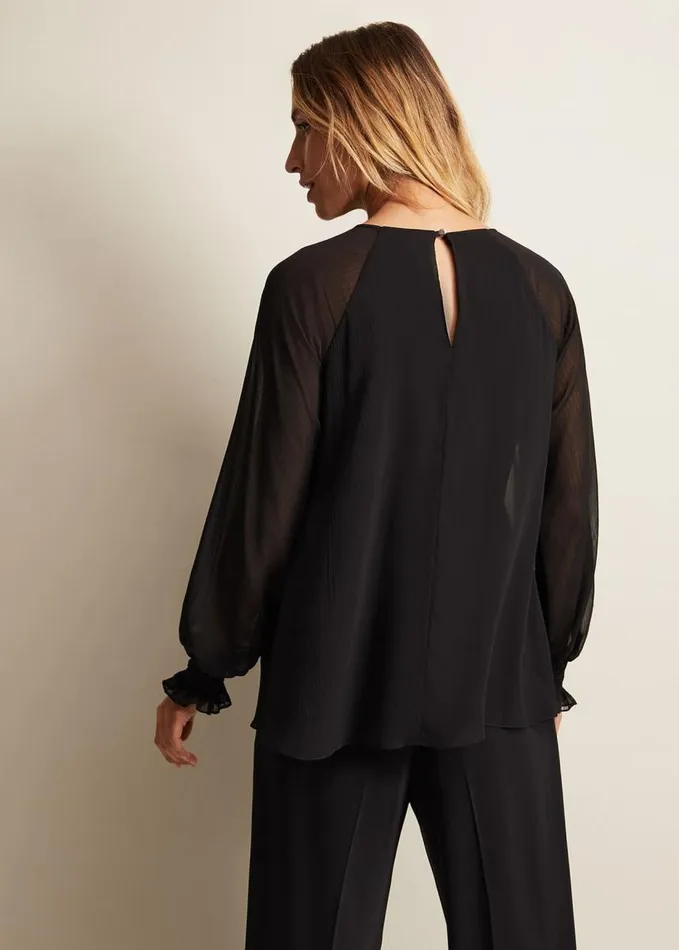 Phase Eight Aria Chiffon Double Layer Top Black Women Tops and TShirts