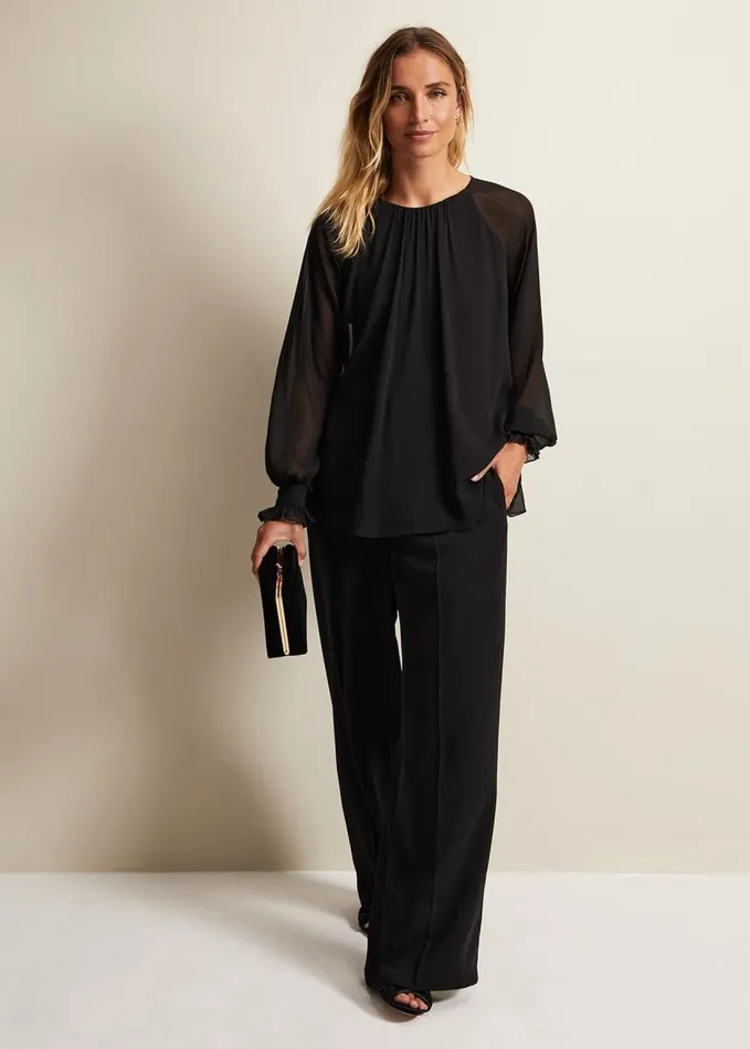 Phase Eight Aria Chiffon Double Layer Top Black Women Tops and TShirts