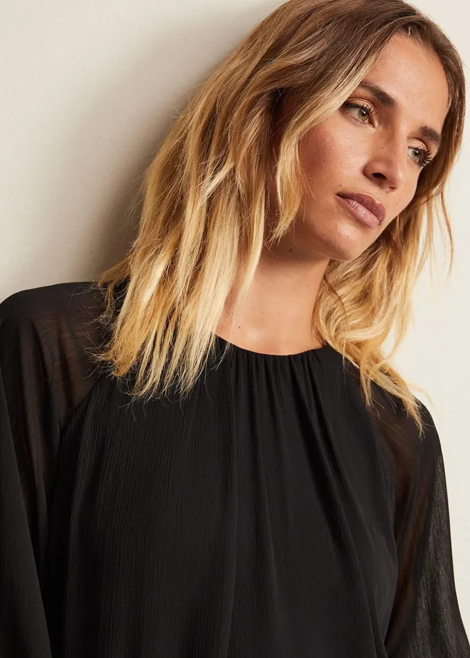 Phase Eight Aria Chiffon Double Layer Top Black Women Tops and TShirts