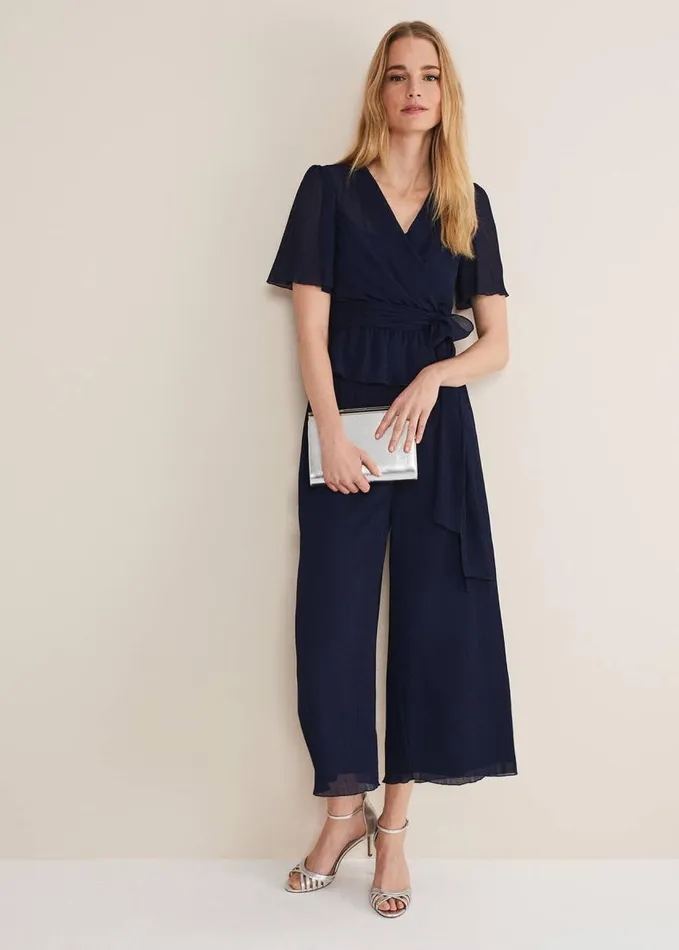 Phase Eight Aster Plisse Trousers CoOrd French Navy Women Trousers