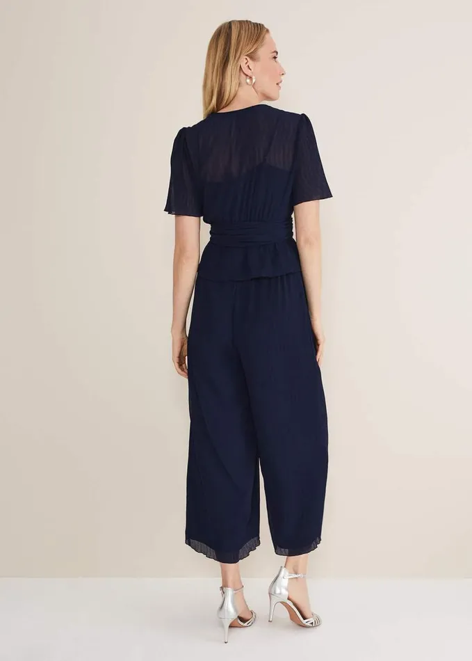 Phase Eight Aster Plisse Trousers CoOrd French Navy Women Trousers