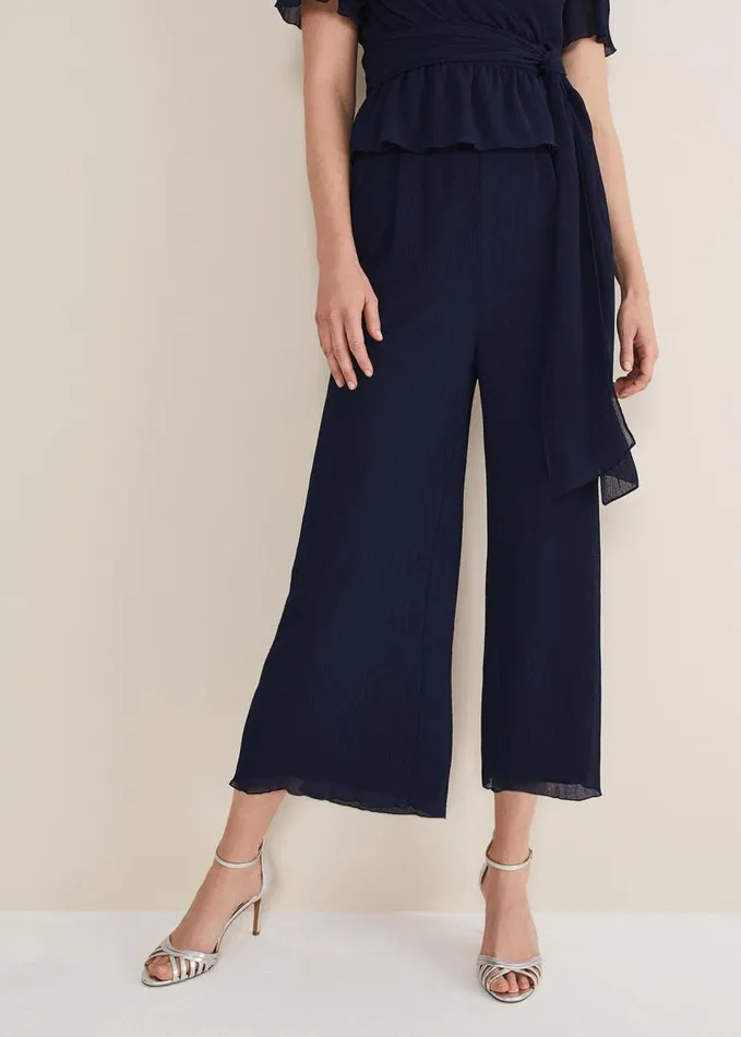 Phase Eight Aster Plisse Trousers CoOrd French Navy Women Trousers