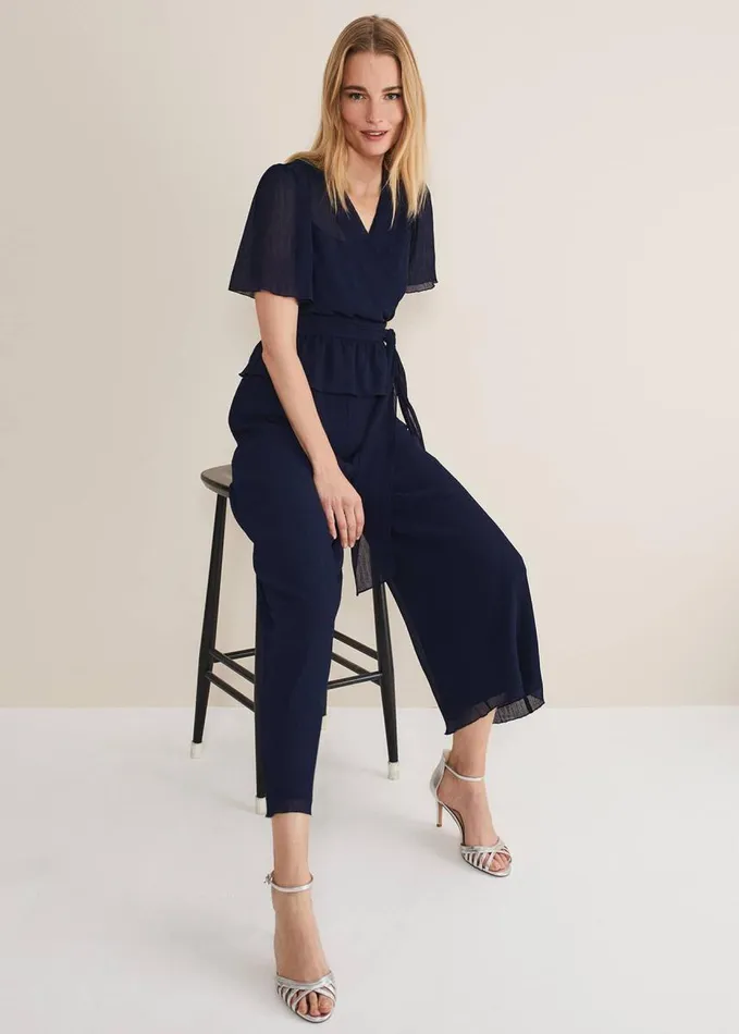 Phase Eight Aster Plisse Trousers CoOrd French Navy Women Trousers