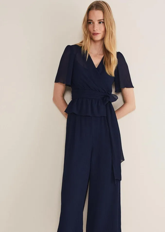 Phase Eight Aster Plisse Trousers CoOrd French Navy Women Trousers