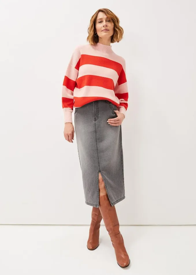 Phase Eight Aubrey Denim Midi Skirt Grey Women Skirts