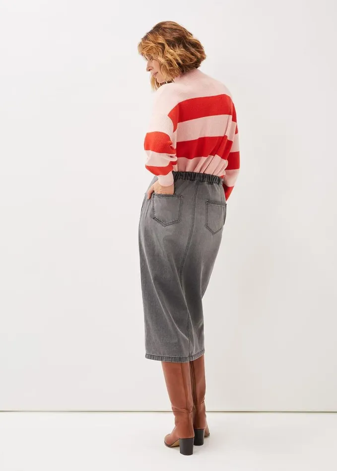 Phase Eight Aubrey Denim Midi Skirt Grey Women Skirts