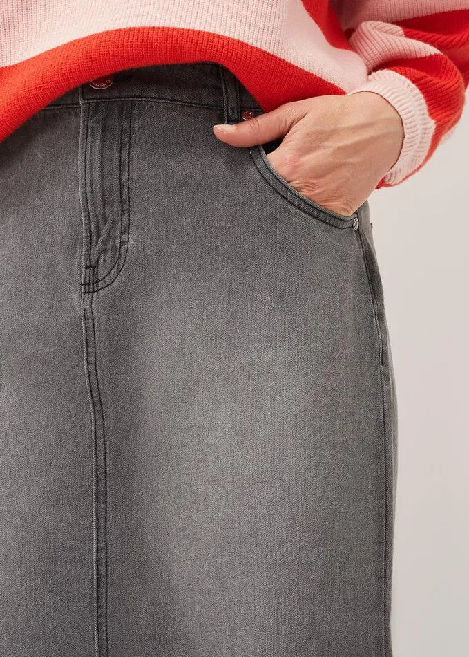 Phase Eight Aubrey Denim Midi Skirt Grey Women Skirts