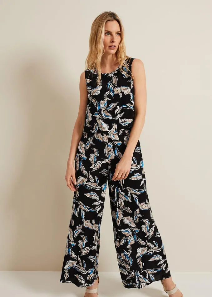 Phase Eight Aubrey Leaf Print Jumpsuit Blackmulti Women Dresses