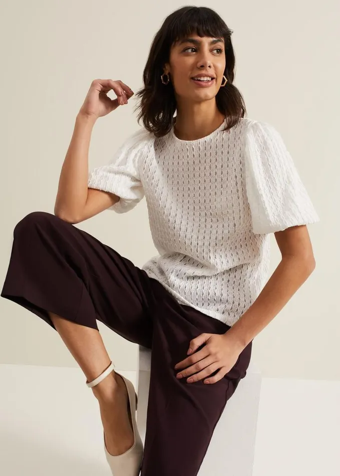 Phase Eight Aurora Textured Top Ivory Women Tops and TShirts