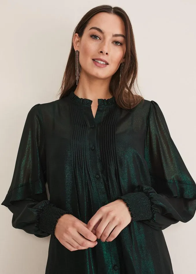Phase Eight Avis Foil VNeck Blouse Green Women Shirts and Blouses