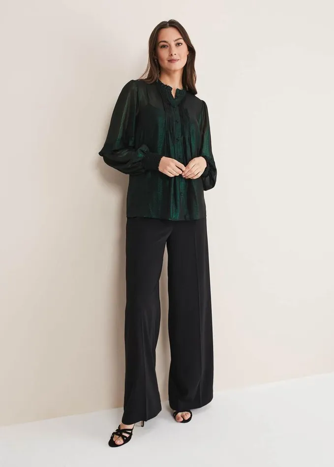 Phase Eight Avis Foil VNeck Blouse Green Women Shirts and Blouses
