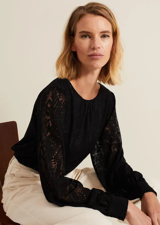 Phase Eight Azarliah Snake Burnout Top Black Women Tops and TShirts