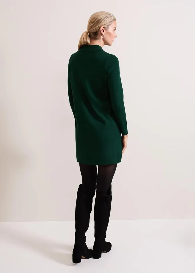 Phase Eight Azealia Fine Knit Collared Tunic Dress Green Women Dresses