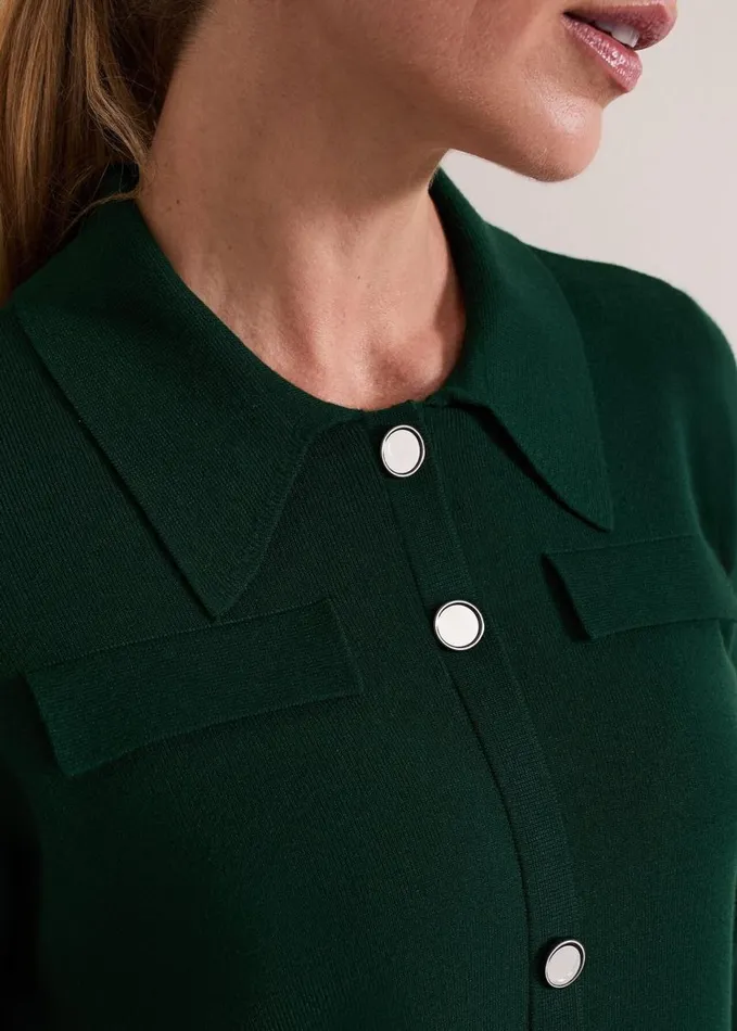Phase Eight Azealia Fine Knit Collared Tunic Dress Green Women Dresses