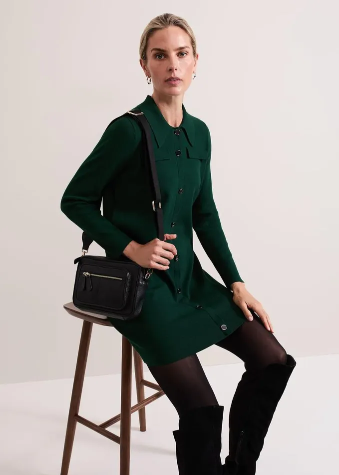 Phase Eight Azealia Fine Knit Collared Tunic Dress Green Women Dresses