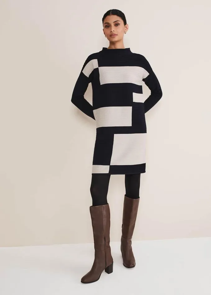 Phase Eight Azera Colour Block Knit Dress Midnightstone Women Dresses