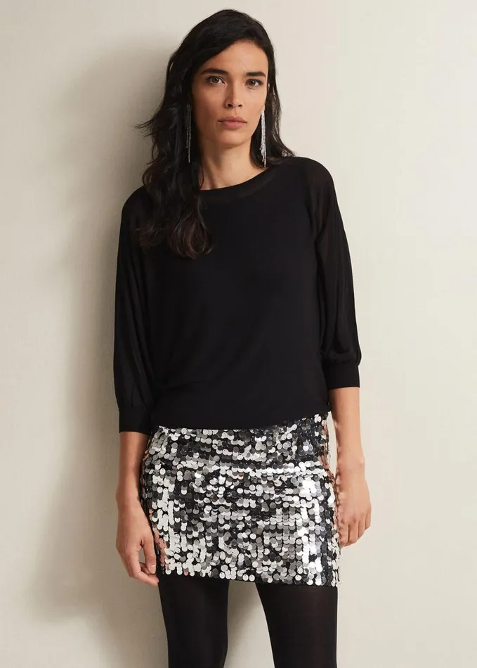 Phase Eight Becca Silver Sequin Batwing Mini Dress Blackmulti Women Dresses