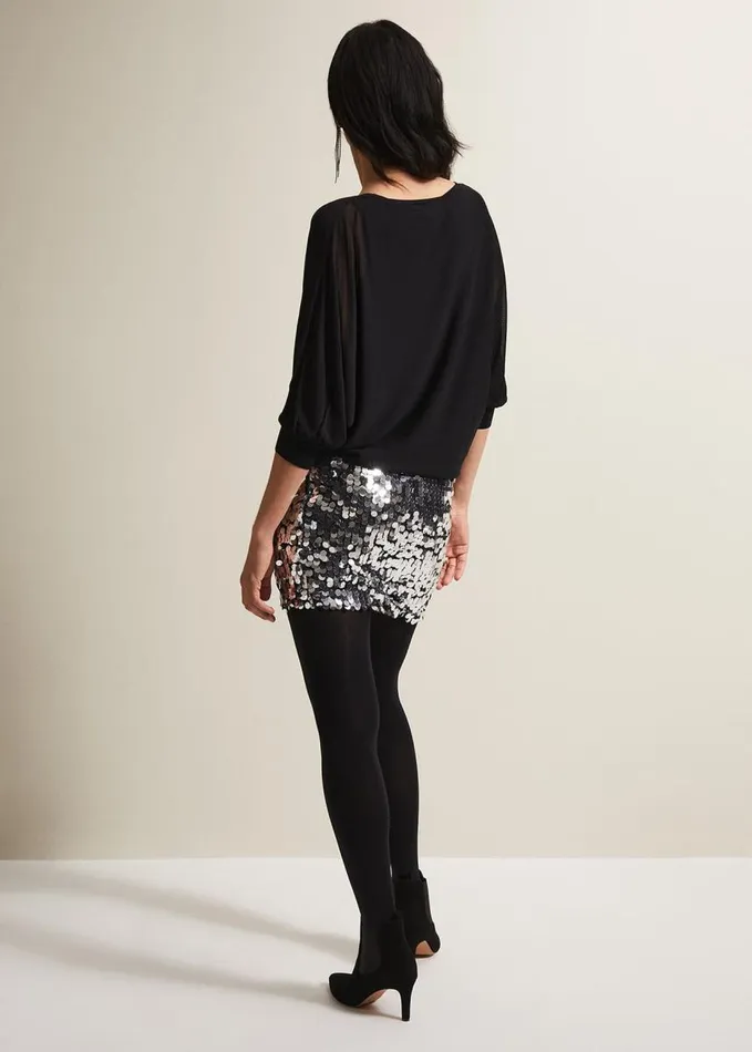 Phase Eight Becca Silver Sequin Batwing Mini Dress Blackmulti Women Dresses