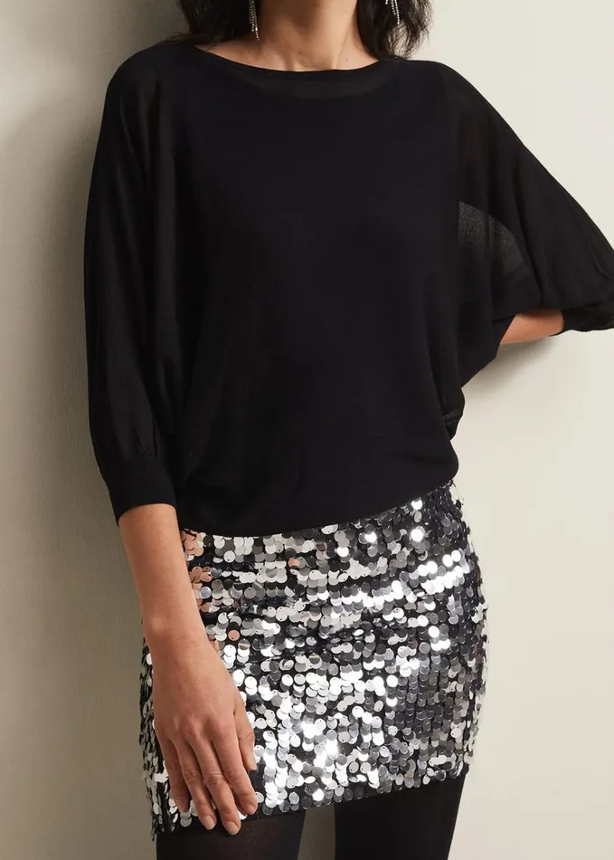 Phase Eight Becca Silver Sequin Batwing Mini Dress Blackmulti Women Dresses
