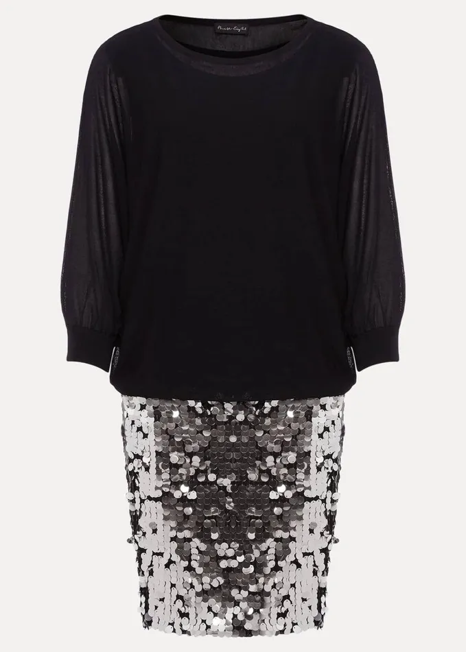 Phase Eight Becca Silver Sequin Batwing Mini Dress Blackmulti Women Dresses