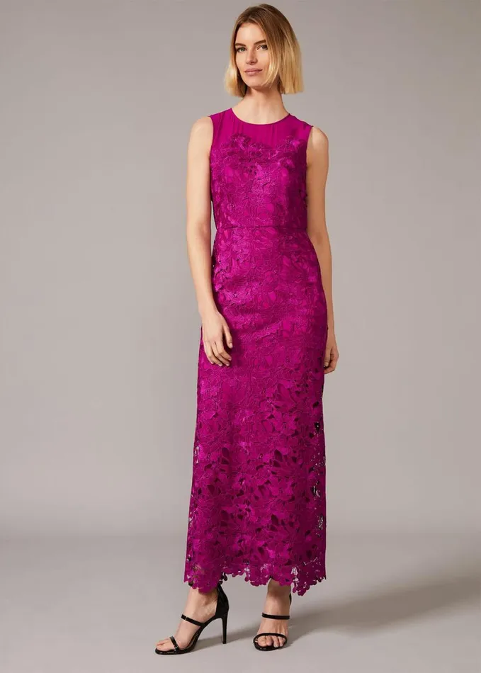 Phase Eight Bessie Lace Maxi Dress Fuchsia Women Dresses