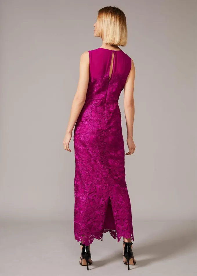 Phase Eight Bessie Lace Maxi Dress Fuchsia Women Dresses