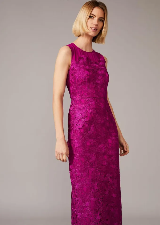 Phase Eight Bessie Lace Maxi Dress Fuchsia Women Dresses