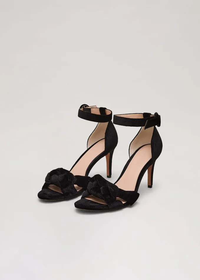 Phase Eight Black Velvet Plaited Strappy Sandal Black Women Occasion Shoes