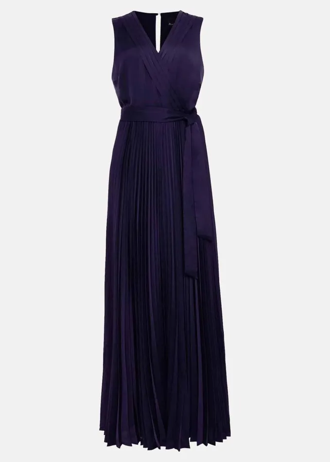 Phase Eight Bonnie Pleat Wrap Satin Maxi Dress Navy Women Dresses