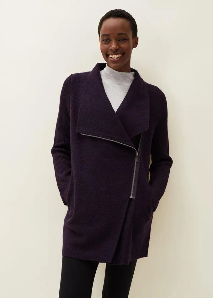 Phase Eight Byanca Zip Knit Coat Blackcurrant Women Knitwear