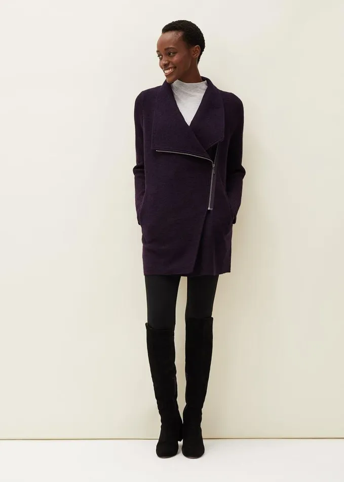 Phase Eight Byanca Zip Knit Coat Blackcurrant Women Knitwear