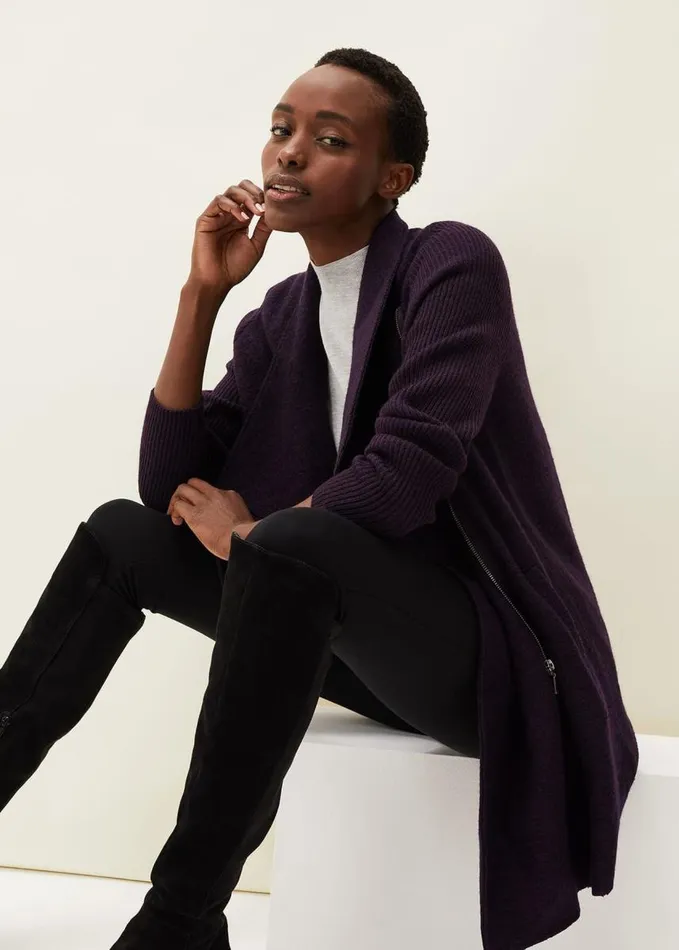Phase Eight Byanca Zip Knit Coat Blackcurrant Women Knitwear