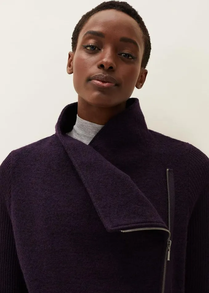 Phase Eight Byanca Zip Knit Coat Blackcurrant Women Knitwear