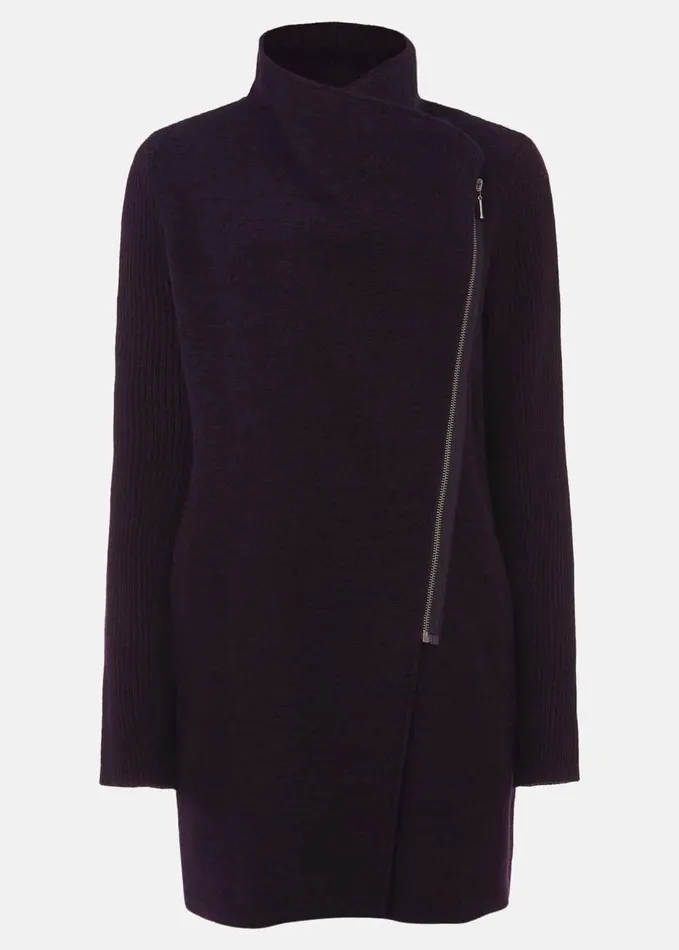 Phase Eight Byanca Zip Knit Coat Blackcurrant Women Knitwear