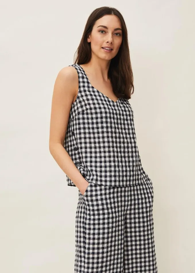 Phase Eight Calandra Gingham Top Navyivory Women Knitwear