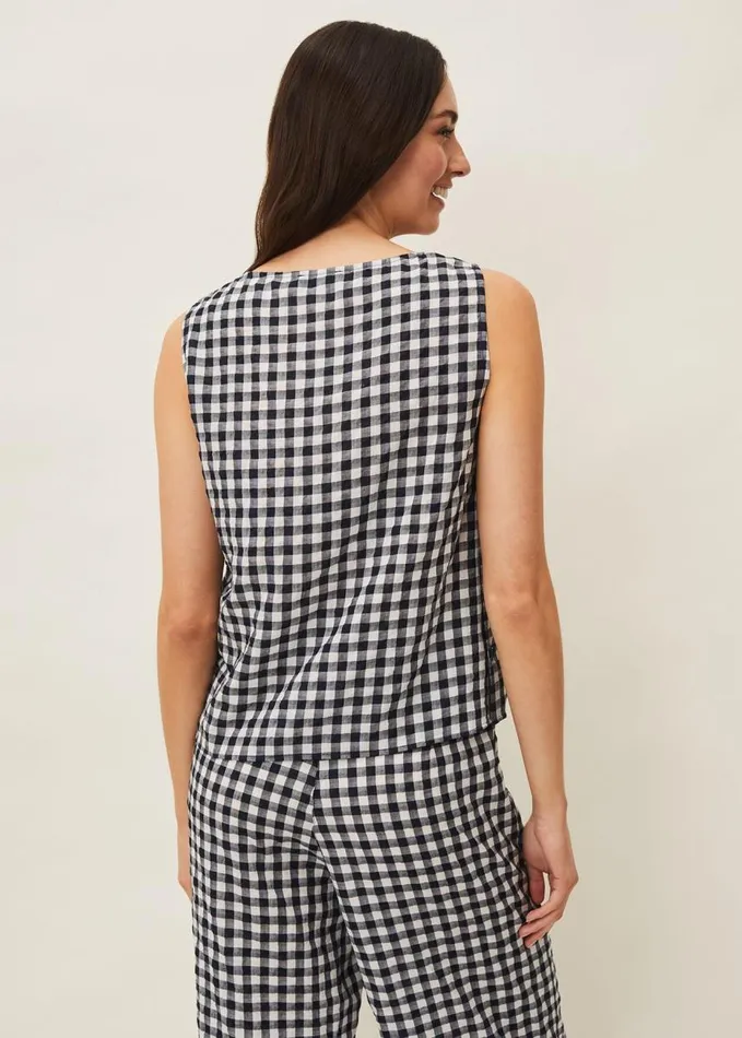 Phase Eight Calandra Gingham Top Navyivory Women Knitwear