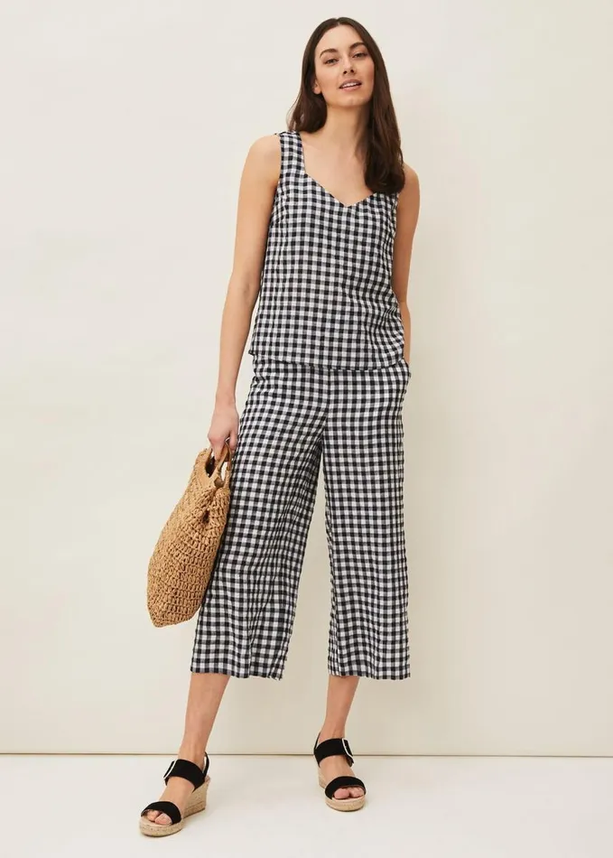 Phase Eight Calandra Gingham Top Navyivory Women Knitwear