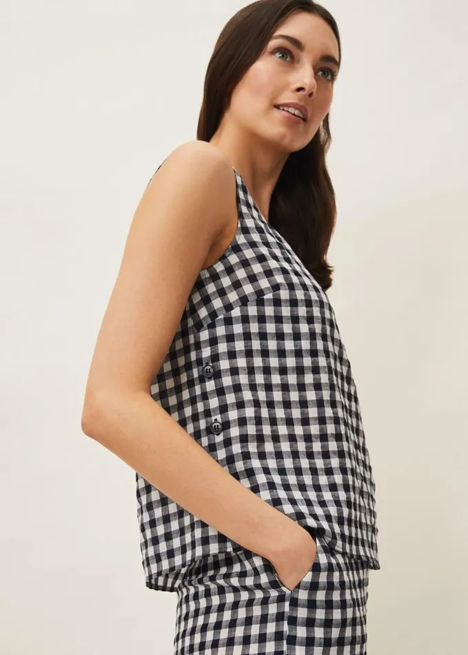 Phase Eight Calandra Gingham Top Navyivory Women Knitwear