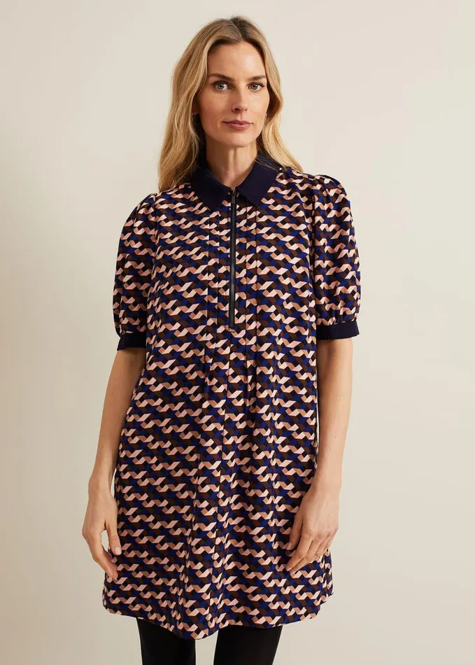 Phase Eight Candice Geo Printed Dress Navy Women Dresses