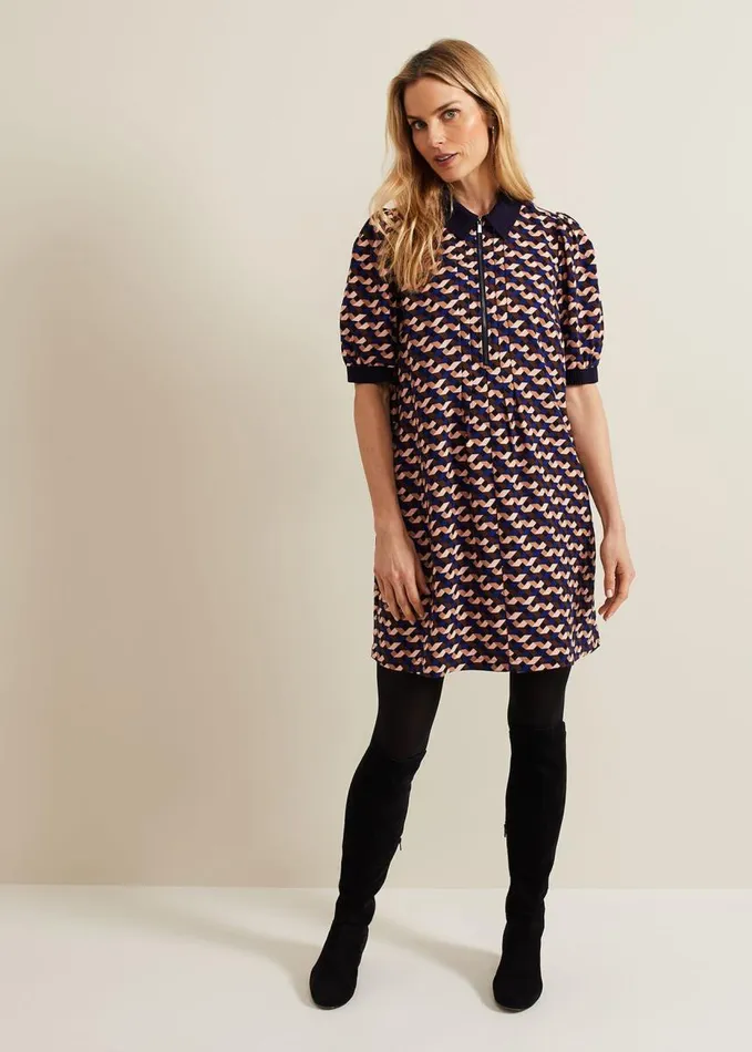 Phase Eight Candice Geo Printed Dress Navy Women Dresses