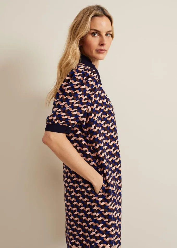 Phase Eight Candice Geo Printed Dress Navy Women Dresses