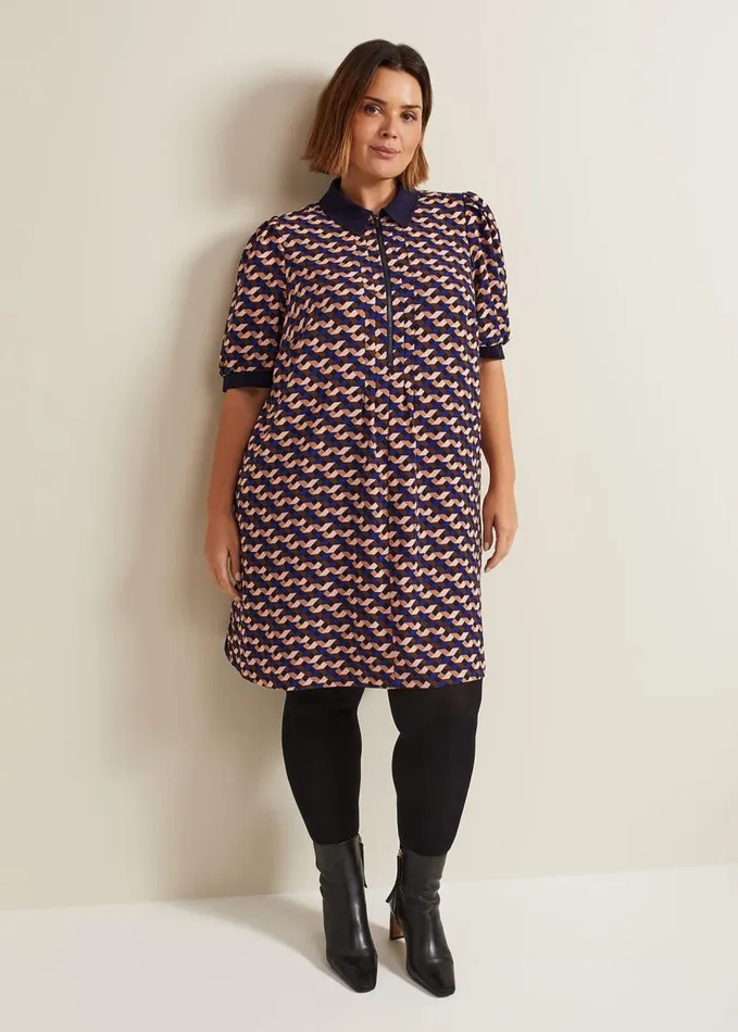Phase Eight Candice Geo Printed Dress Navy Women Dresses