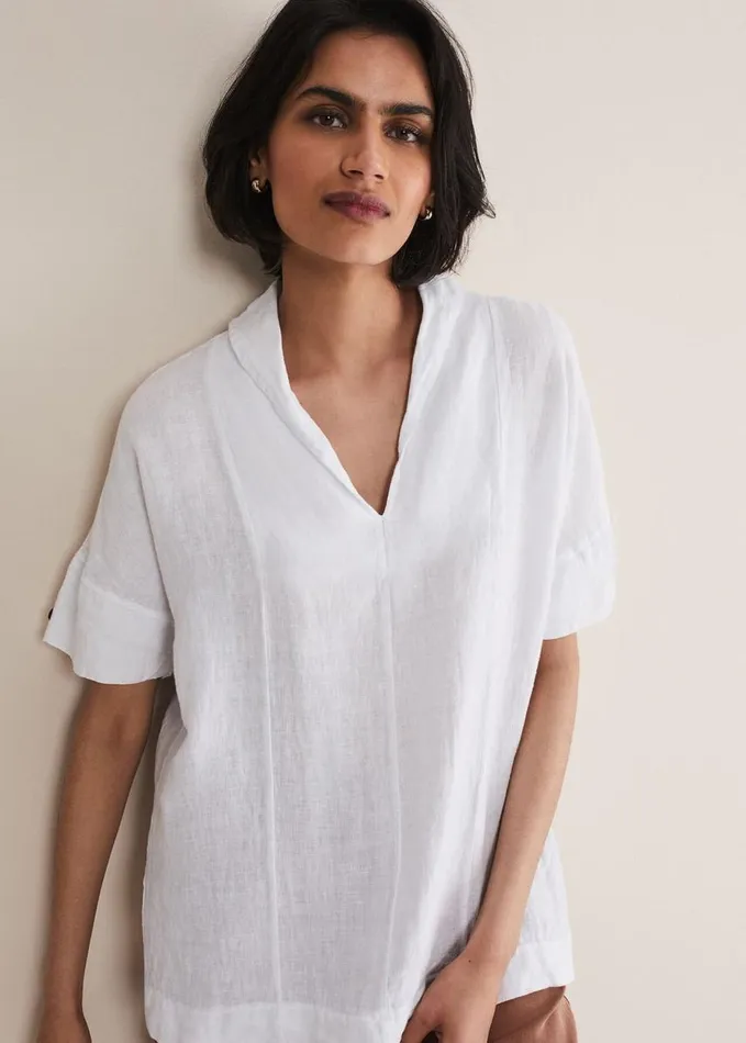 Phase Eight Carita VNeck Linen Blouse White Women Shirts and Blouses