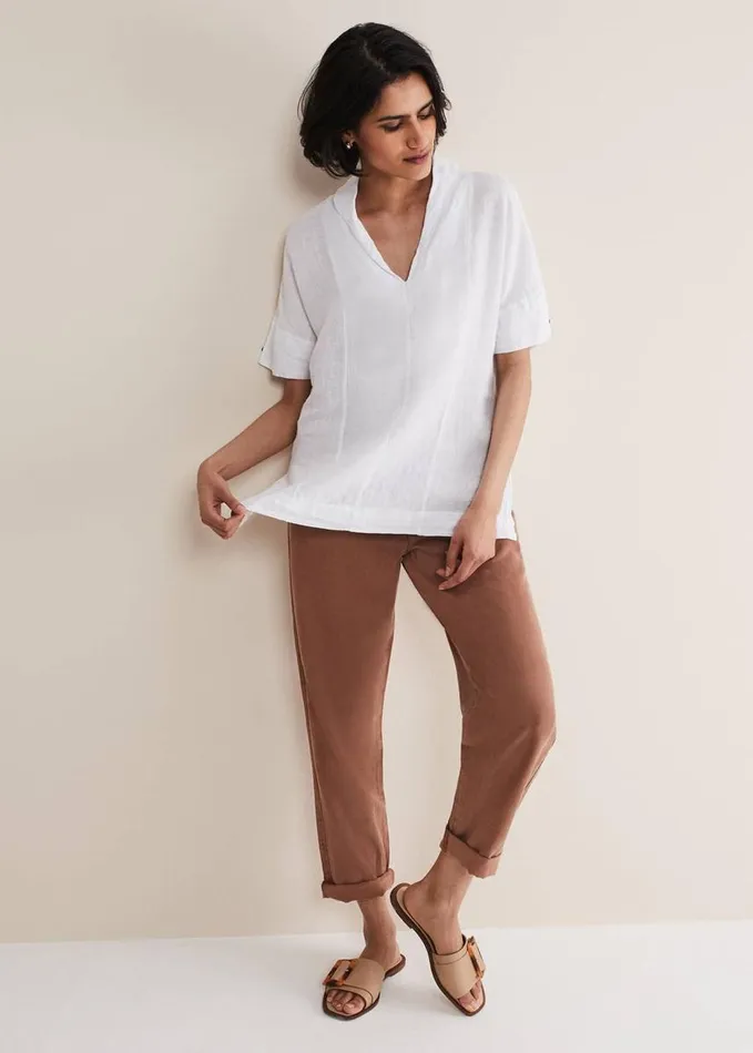 Phase Eight Carita VNeck Linen Blouse White Women Shirts and Blouses
