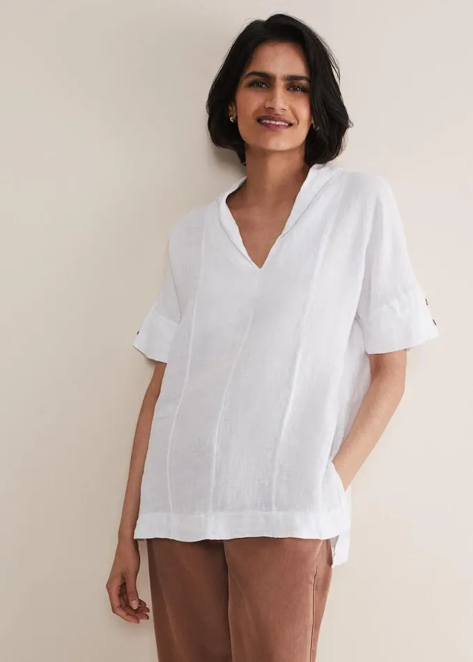Phase Eight Carita VNeck Linen Blouse White Women Shirts and Blouses