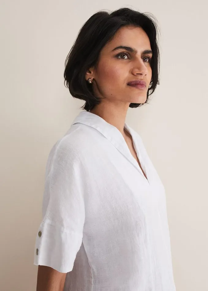 Phase Eight Carita VNeck Linen Blouse White Women Shirts and Blouses