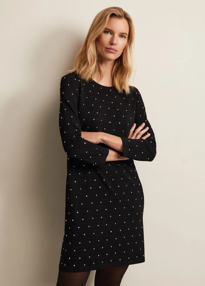 Phase Eight Catriona Stud Shift Knitted Mini Dress Black Women Dresses