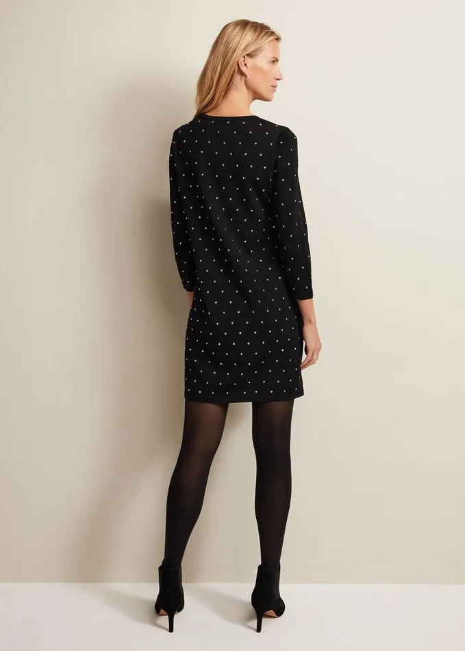 Phase Eight Catriona Stud Shift Knitted Mini Dress Black Women Dresses