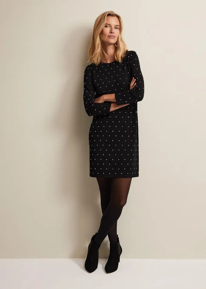 Phase Eight Catriona Stud Shift Knitted Mini Dress Black Women Dresses